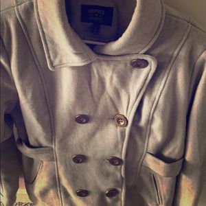 Gray pea coat with brass Buttons